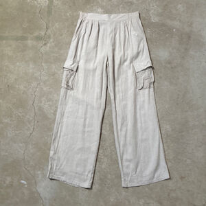 Forever 21 Wide Leg Cargo Pants Women’s Size Large Beige Brown Linen Pockets